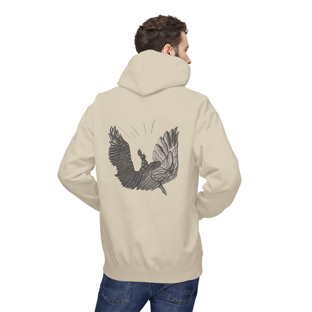 Fleece Hoodie, fallen Icarus hand sketch design, Unisex Pullover Sweatshirt for Mythology Lovers, Cozy Winter Apparel, Greek Myth Inspired