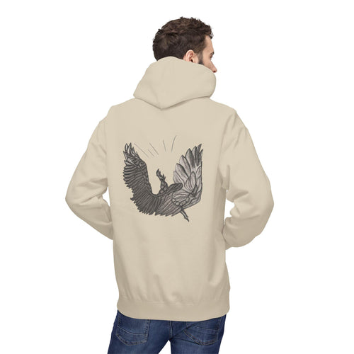 Fleece Hoodie, fallen Icarus hand sketch design, Unisex Pullover Sweatshirt for Mythology Lovers, Cozy Winter Apparel, Greek Myth Inspired