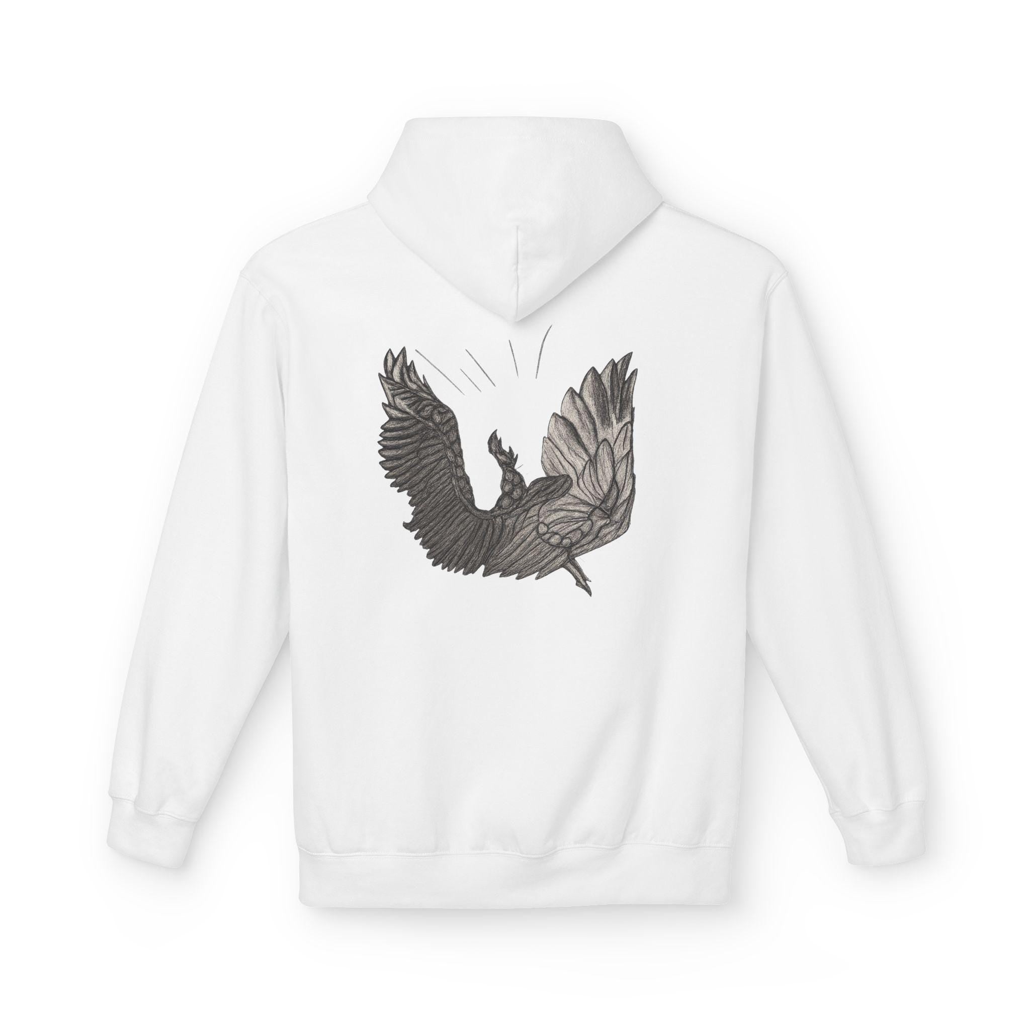 Fleece Hoodie, fallen Icarus hand sketch design, Unisex Pullover Sweatshirt for Mythology Lovers, Cozy Winter Apparel, Greek Myth Inspired