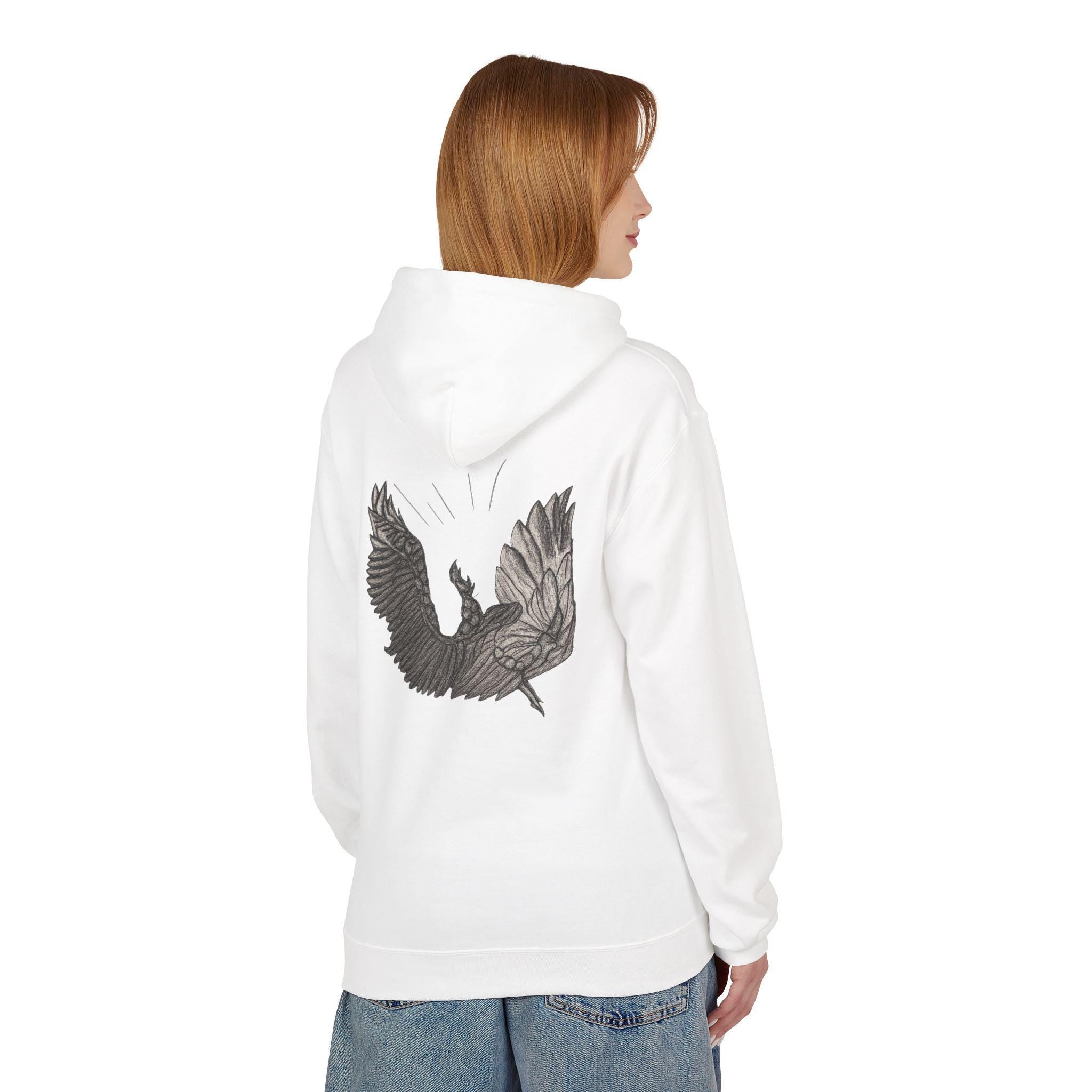 Fleece Hoodie, fallen Icarus hand sketch design, Unisex Pullover Sweatshirt for Mythology Lovers, Cozy Winter Apparel, Greek Myth Inspired