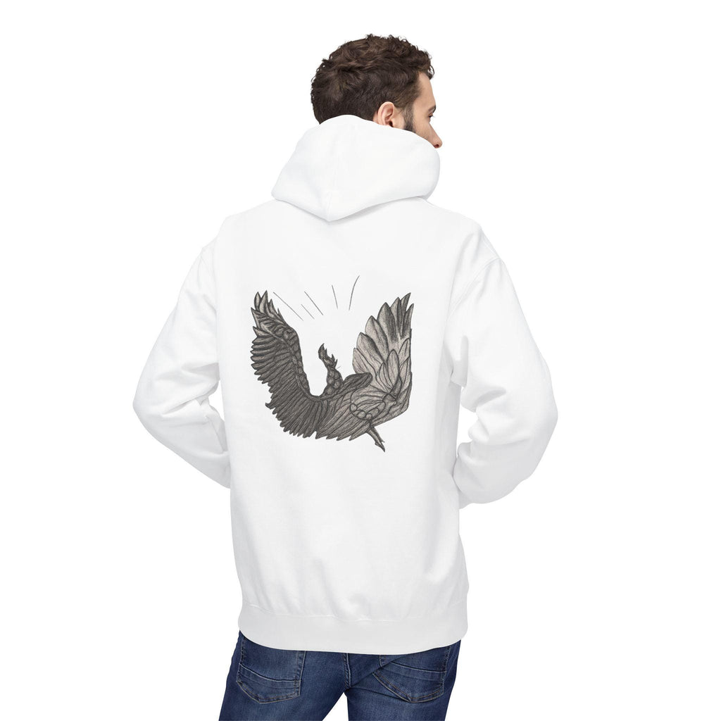 Fleece Hoodie, fallen Icarus hand sketch design, Unisex Pullover Sweatshirt for Mythology Lovers, Cozy Winter Apparel, Greek Myth Inspired