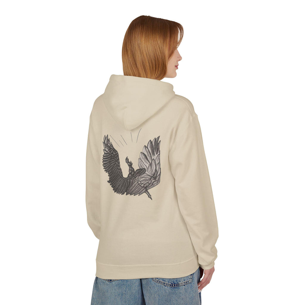 Fleece Hoodie, fallen Icarus hand sketch design, Unisex Pullover Sweatshirt for Mythology Lovers, Cozy Winter Apparel, Greek Myth Inspired